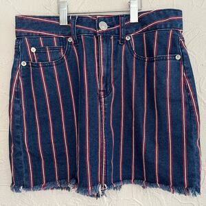 American Eagle Red Pinstripe Denim Hi-Rise Mini Skirt Size 2 LIKE NEW